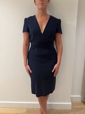 Alexander McQueen Structured Navy Dress Size 48/12 - Retail Price: $2,000+